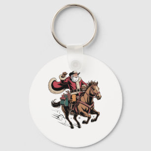 Porte-clés Père Noël cow-boy à cheval Noël