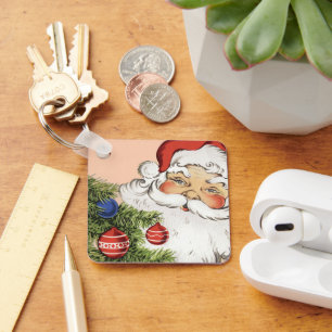 Porte-clés Père Noël de Noël vintage avec ornements d'arbre