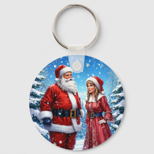 Porte-clés Père Noël et Mme Claus festifs