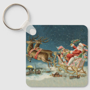 Porte-clés Père Noël Noël Antique Traîneau Renne