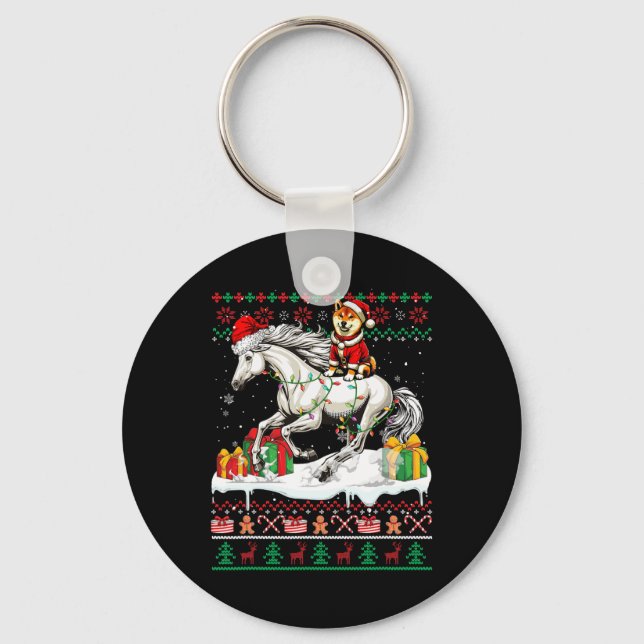 Porte-clés Père Noël Shiba Inu équitation Cheval Noël Sweat L (Recto)