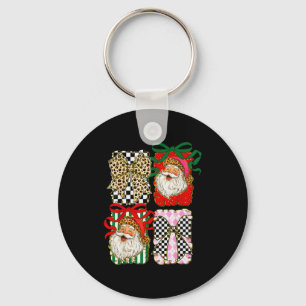 Porte-clés Père Noël vintage Coquette Léopard Nœud Prépa Noël