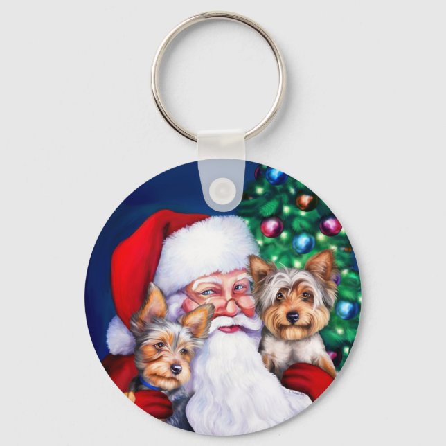Porte-clés Père Noël Yorkies à Noël (Recto)