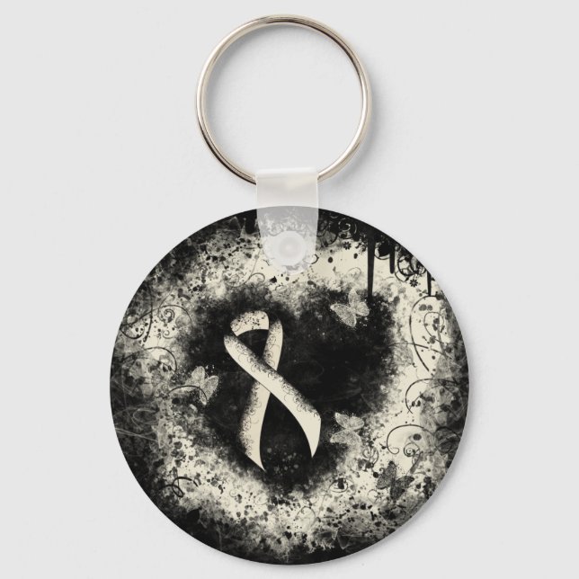 Porte-clés Perle de sensibilisation Ruban Grunge Coeur (Recto)