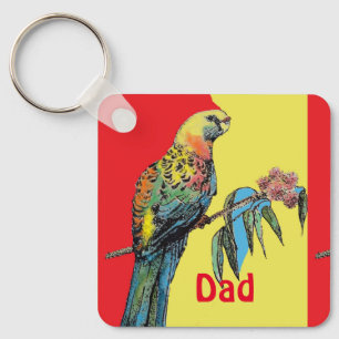 Porte-clés Perruche Rosella Aquarelle Nom Papa père