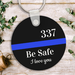 Porte-clés Personalized Badge Number Thin Blue Line Police