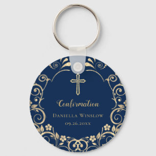 Porte-clés Personalized  Blue Gold Cross Confirmation