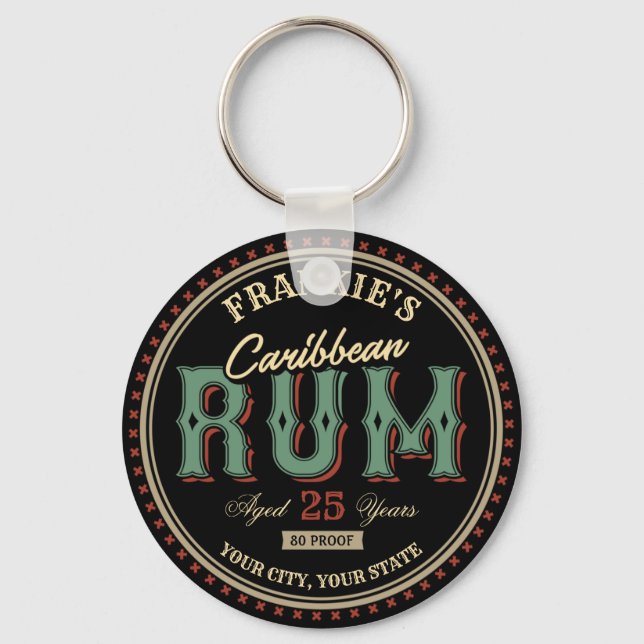 Porte-clés Personalized Caribbean Rum Liquor Bottle Label Bar (Recto)