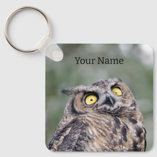Porte-clés Personalized Cute Owl Keychain - Add Your Name (Recto)