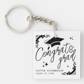 Porte-clés Personalized Graduation Elegant Script Stars & Cap