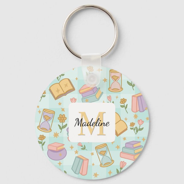 Porte-clés Personalized Magic Books Girl School Mint Green (Recto)