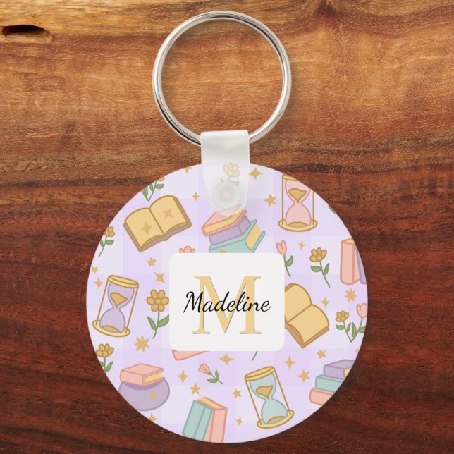 Porte-clés Personalized Magic Books Girl Wizard Name Purple  (Recto)