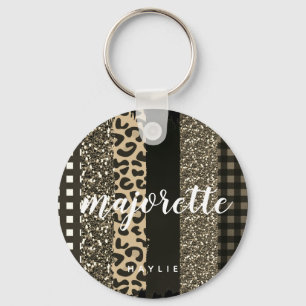 Porte-clés Personalized Majorette Faux Cheetah and Glitter