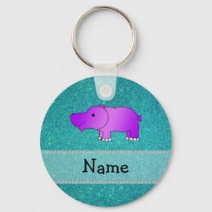 Porte-clés Personalized name hippo turquoise glitter