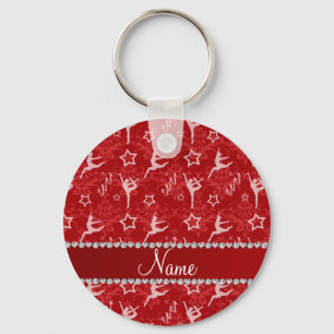Porte-clés Personalized name red damask gymnastics