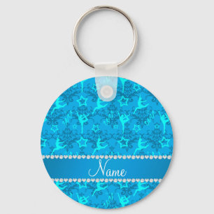 Porte-clés Personalized name sky blue damask gymnastics