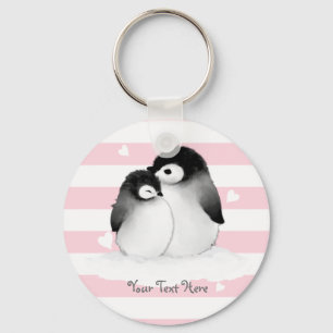 Porte-clés Personalized Penguin Heart Button Keychain Pink