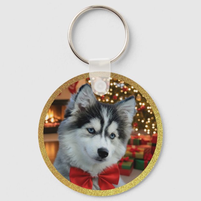 Porte-clés Personalized Pet Photo "Love" Gold Glitter (Recto)