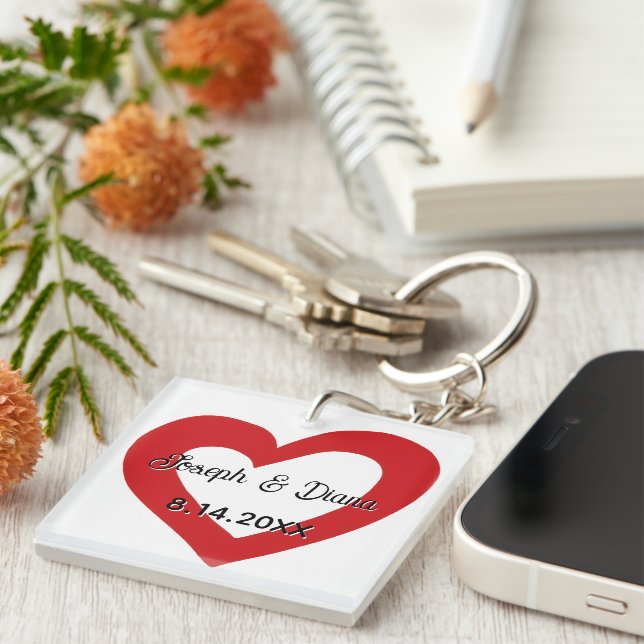 Porte-clés Personalized Valentine Anniversary Red Heart Names (Devant Droit)