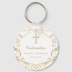 Porte-clés Personalized White Gold Cross Girls Confirmation