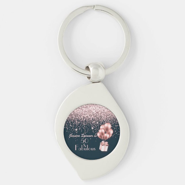 Porte-clés Personnalisable 50 & Fabuleux Rose Gold B'day Favo (Devant)