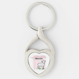 Porte-clés Personnalisable, Baptême, Rose, Fille, Agneau