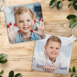 Porte-clés Personnalisé 2 Photo Kids Famille Noms Personnalis
