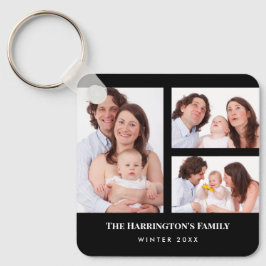 Porte-clés Personnalisé 3 sections Famille Photo Collage Blac