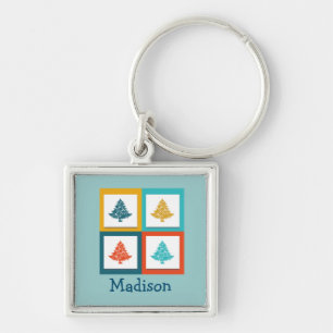 Porte-clés Personnalisé 4 Arbres de Noël Retro Design