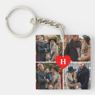 Porte-clés Personnalisé 4 Photo Red Heart Monogrammed Love