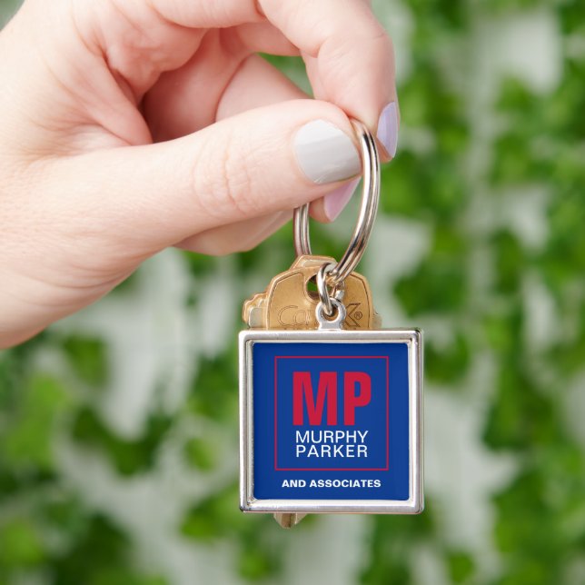 Porte-clés Personnalisé Blue Red Blanc Monogramme Logo Affair (main)