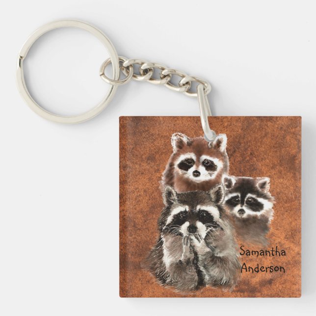 Porte-clés Personnalisé Cute Raccoon Personnalisé Animaux de  (Devant)