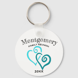 Porte-clés Personnalisé Famille Réunion Bleu Turquoise Coeur 