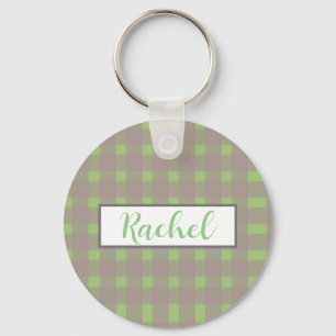 Porte-clés personnalisé Gingham Gris Vert