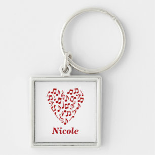 Porte-clés Personnalisé Love Music Red Heart Music Notes Nom