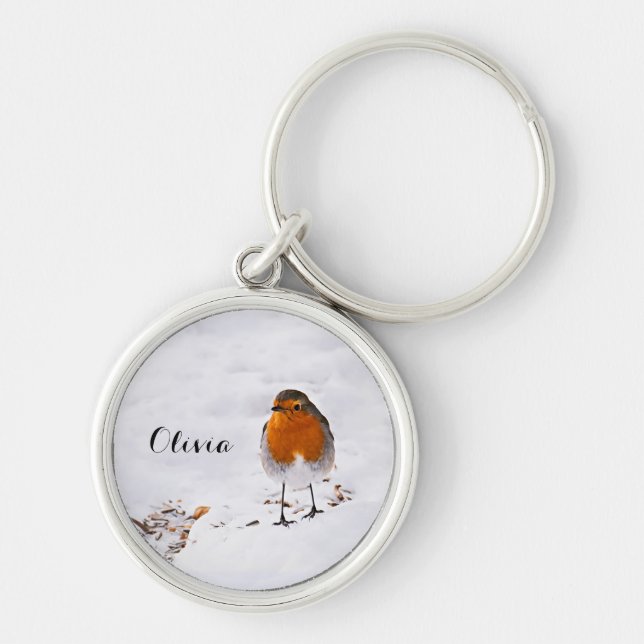 Porte-clés Personnalisé mignon Robin oiseau dans la neige ajo (Devant)