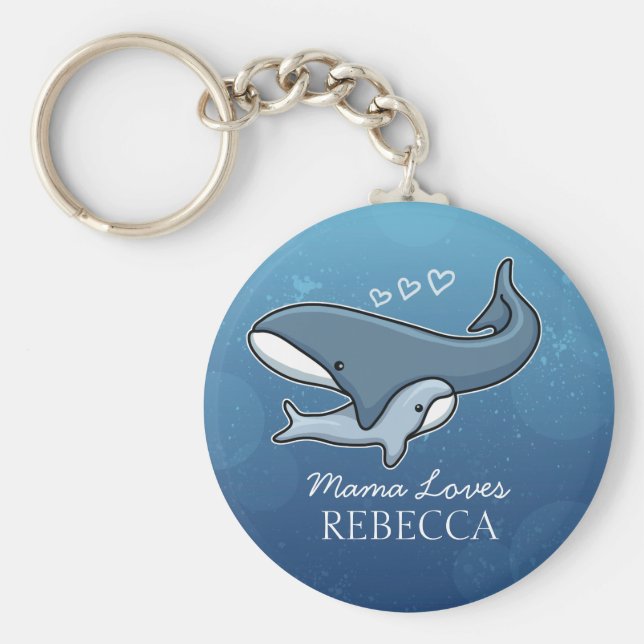 Porte-clés Personnalisé Mignonne Maman Bébé Baleine, Ajouter  (Devant)