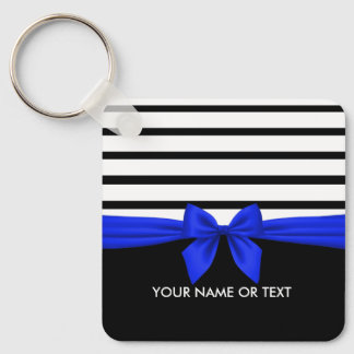 Porte-clés Personnalisé noir blanc rayé Noël bleu Bow