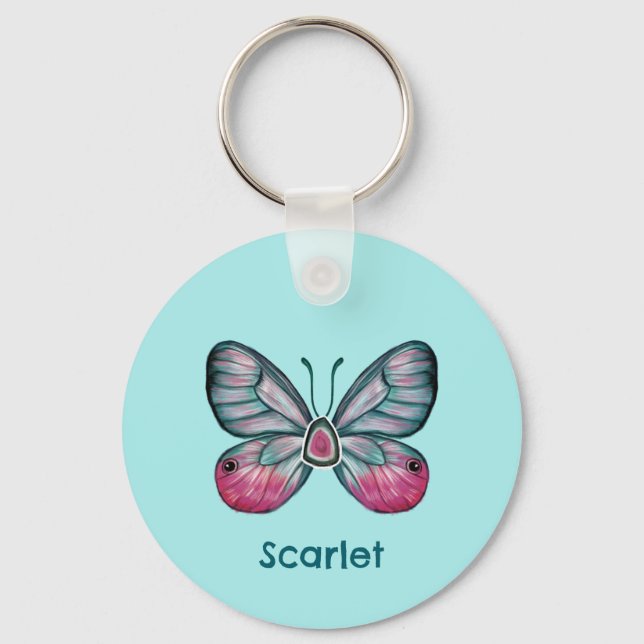 Porte-clés Personnalisé Octobre Turquoise Verre Papillon Art (Recto)