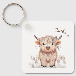 Porte-clés Personnalisé Prénom mignon Moderne Boho Highland C
