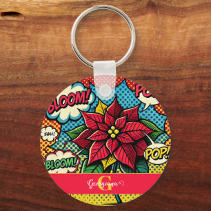 Porte-clés Personnalisé Retro Comic Livre Pop Art Poinsettia