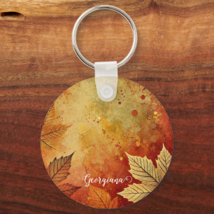 Porte-clés Personnalisé Rustique Golden Autumnal Encre désoss