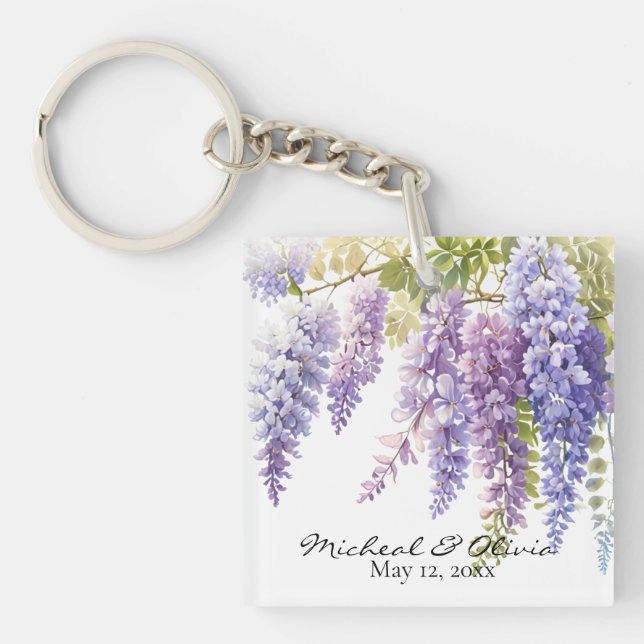 Porte-clés Personnaliser la glycine de l'aquarelle fleurie vi (Devant)