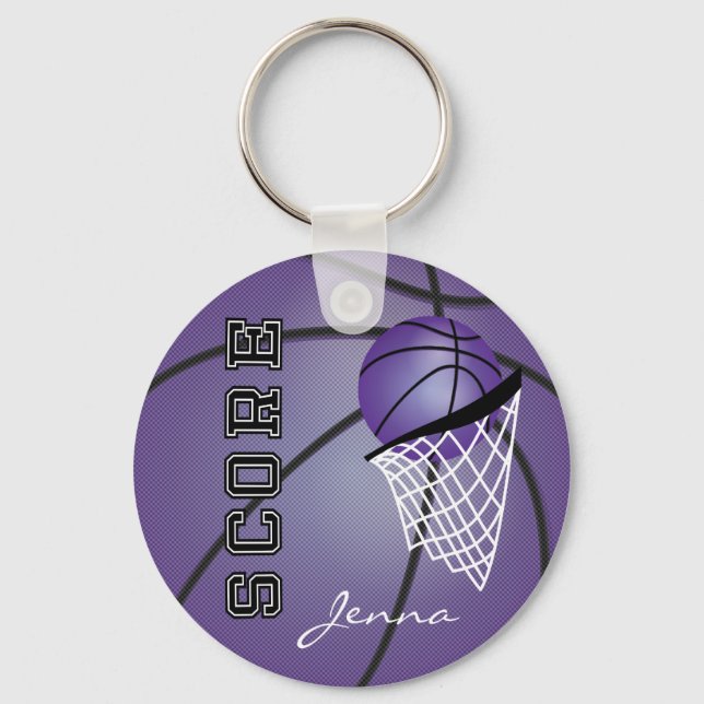 Porte-clés Personnaliser le basket-ball violet (Recto)