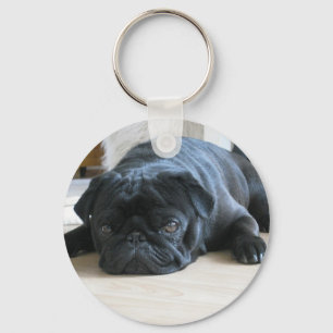 Porte-clés Personnaliser le Carlin noir mignon Nom d'accessoi