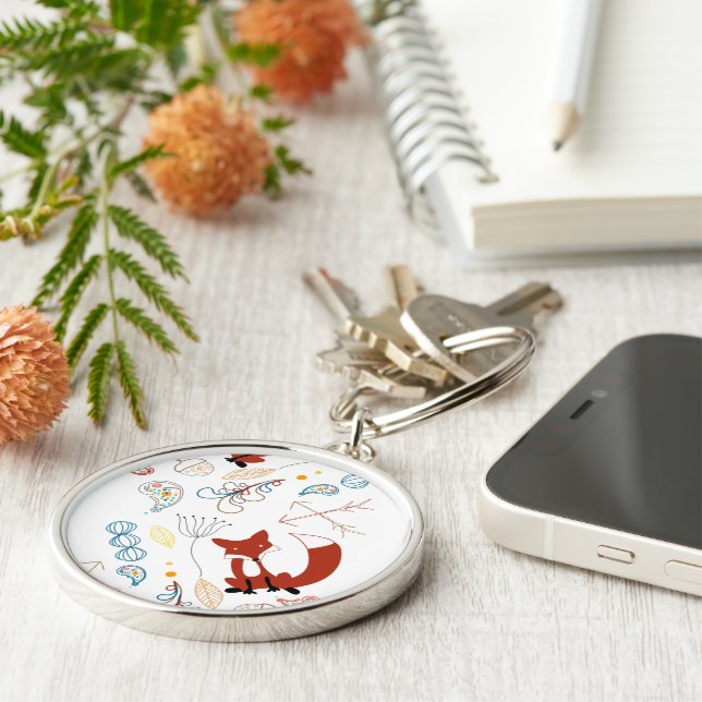 Porte-clés Personnaliser le Motif Woodland Fox moderne (Côté)