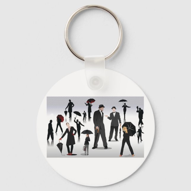 Porte-clés Personnes Avec Des Parapluies (Recto)