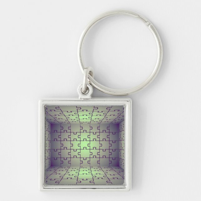Porte-clés Perspective de cube faite de puzzles (Devant)