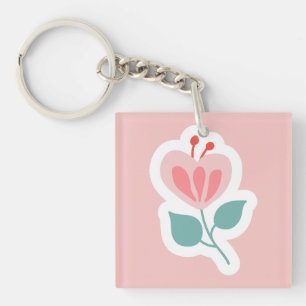 Porte-clés Pétale de fleur rose pastel avec tige