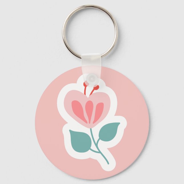 Porte-clés Pétale de fleur rose pastel avec tige (Recto)